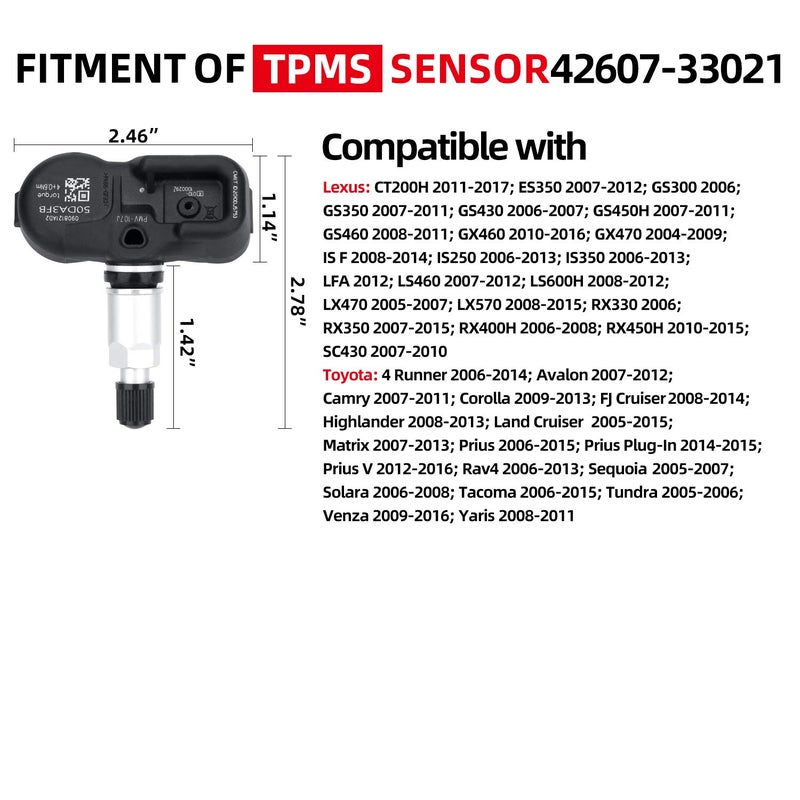 SEINECA 42607-33021 نظام مراقبة ضغط الإطارات (TPMS) بتردد 315MHz متوافق مع تويوتا 4رانر كورولا هايلاندر لاند كروزر توندر تاكوما FJ كروزر لكزس GS350 IS350 GX470 LFA LS460 LX470 RX330 - Image 2